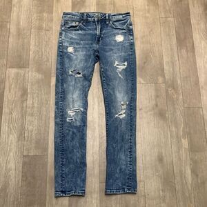 Mens American Eagle Slim Next Level Stretch‎ Distressed Washed Denim Jeans